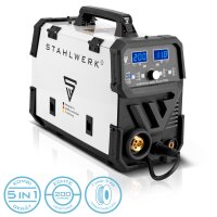 STAHLWERK MIG MAG 200 Puls Pro IGBT Shielded Metal Arc Welder Fully synergic 5 in 1 combination unit with real 200 amps including AK25/MB25 aluminum welding torch, wire feed rolls and wear parts set for aluminum welding