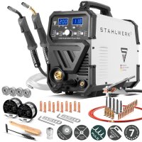 STAHLWERK MIG MAG 200 Puls Pro equipo de soldadura con gas inerte Equipo combinado 5 en 1 totalmente sin&eacute;rgico con 200 amperios aut&eacute;nticos que incluye antorcha de soldadura de aluminio AK25/MB25, juego de piezas de desgaste para soldadura de aluminio