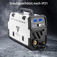 STAHLWERK MIG MAG 200 Puls Pro IGBT Shielded Metal Arc Welder Fully synergic 5 in 1 combination unit with real 200 amps including AK25/MB25 aluminum welding torch, wire feed rolls and wear parts set for aluminum welding