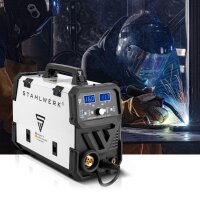 STAHLWERK MIG MAG 160 Pulse Pro IGBT Gas Shielded Arc Welder Full Equipment Fully Synergic 5 in 1 Combination Unit with Real 160 Amps Including AK25/MB25 Aluminum Welding Torch, Wire Feed Rolls and Wear Parts Set for Aluminum Welding