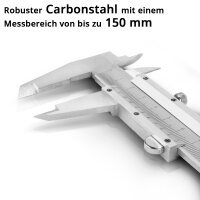 STAHLWERK Messschieber 0-150 mm DIN 862 Schieblehre / Messlehre aus geh&auml;rtetem Carbon-Stahl f&uuml;r Au&szlig;en-, Innen- und Tiefenma&szlig;