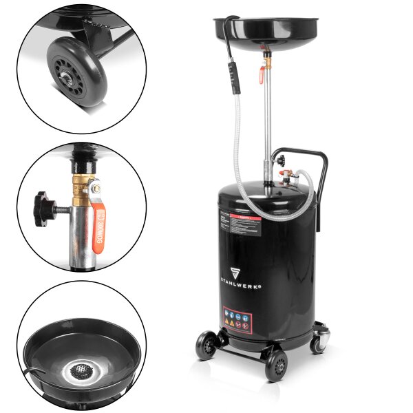 STAHLWERK oil separator OD-80 ST with 80 l capacity, oil collection container | oil collection trolley | oil pan | oil drainer with height-adjustable funnel for collecting used oil when changing vehicle oil