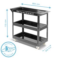 STAHLWERK Carro de herramientas  con capacidad de carga de 200 kg, robusto carro de taller / carro rodante / carro de transporte / carro de montaje con 3 plataformas de carga