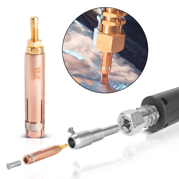 STAHLWERK Punktschweißelektrode mit M4 Gewinde für Anschweißbolzen, Smart Repair Zubehör für Ausbeulspotter / Dellenlifter / Punktschweißgerät / Ausbeulwerkzeug zur Reparatur von Kfz Karosserien