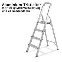 STAHLWERK Stehleiter HL-4 ST 150 kg, 4 Stufen, Standh&ouml;he 78 cm, Aluminium Leiter / Klappleiter / Trittleiter / Mehrzweckleiter mit rutschfesten Sprossen inklusive 7 Jahre Hersteller-Garantie