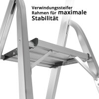 STAHLWERK Stehleiter HL-4 ST 150 kg, 4 Stufen, Standh&ouml;he 78 cm, Aluminium Leiter / Klappleiter / Trittleiter / Mehrzweckleiter mit rutschfesten Sprossen inklusive 7 Jahre Hersteller-Garantie