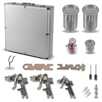 STAHLWERK HVLP spray gun set SGS-1125 ST 21 parts with 3 compressed air spray guns, 0.8 / 1.4 / 1.7 mm nozzle set, spray gun holder, aluminum case and much more Spray gun / Spray gun