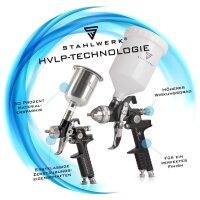 STAHLWERK HVLP-sprutepistol SG-600 ST med 1,4 mm munstycke och 600 ml flödesbägare, hållare för sprutpistol, professionell sprutpistol / sprutpistol / sprutpistol