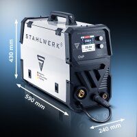 STAHLWERK Soldadora MIG MAG 200 Double Pulse Pro totalmente equipada con antorcha de soldadura AK25 y juego de piezas de desgaste AK25