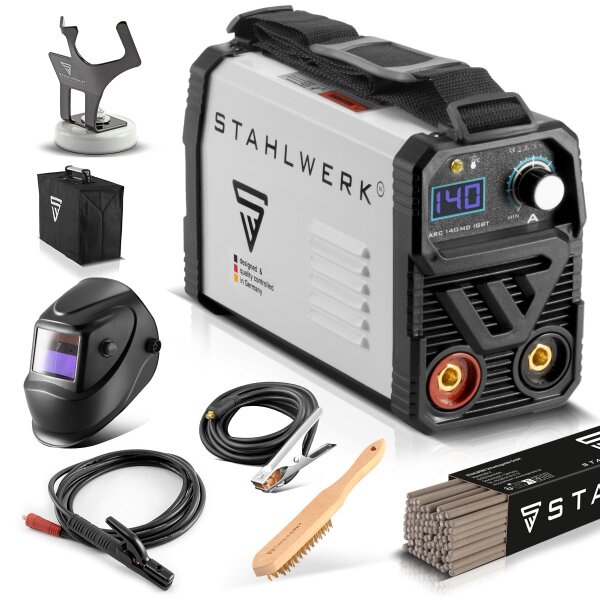 STAHLWERK ARC 140 MD welder full equipment - DC MMA | E-Hand | Lift-TIG inverter with 140 amps, IGBT technology and single board, 7 years manufacturer warranty
