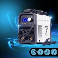 STAHLWERK ARC 160 MD fully equipped electrode welding machine - DC MMA, MMA, Lift-TIG Welder | Infinitely variable | True 160 amps | Very compact and lightweight | Hot-start, anti-stick, smart cooling | IGBT technology