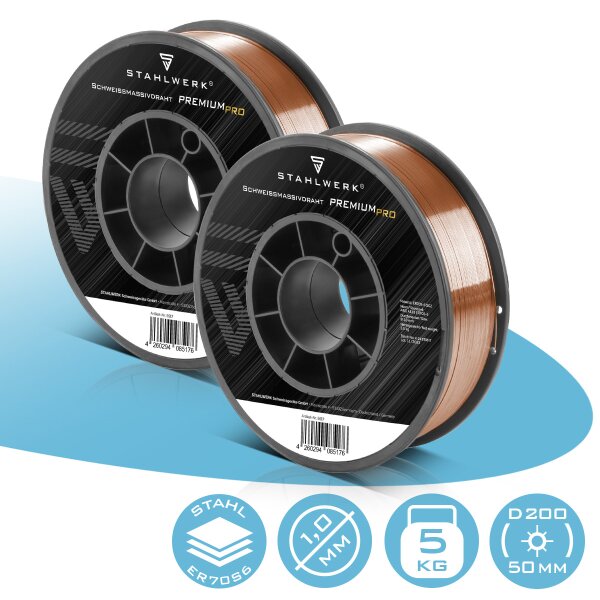 STAHLWERK 2 x MIG MAG Premium svejsetråd ER70S-6 SG2 Ø 1,0 mm S200/D200 trådrulle 5 kg