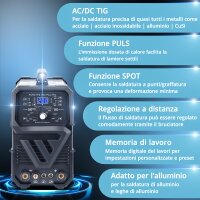STAHLWERK AC/DC TIG 200 Pulse Pro - Saldatrice digitale con inverter da 200 ampere, funzione ARC/MMA, memoria lavori e tecnologia IGBT, adatta per alluminio e lamiere sottili.