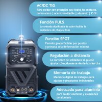STAHLWERK AC/DC TIG 200 Pulse Pro - Soldadora digital | inverter con 200 amperios, funci&oacute;n ARC/MMA, memoria de trabajos y tecnolog&iacute;a IGBT, apta para aluminio y chapa fina