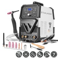 STAHLWERK AC/DC TIG 200 Pulse Pro - Saldatrice digitale con inverter da 200 ampere, funzione ARC/MMA, memoria lavori e tecnologia IGBT, adatta per alluminio e lamiere sottili.
