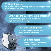 STAHLWERK AC/DC TIG 200 Puls Pro t&auml;ysin varusteltu - Digitaalinen hitsauskone | 200 ampeeria, ARC/MMA-toiminto, ty&ouml;muisti ja IGBT-tekniikka, sopii alumiinille ja ohuille ohutlevyille.