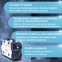 STAHLWERK Soldadora Mini FLUX 120 ST Digital | 120 amperios | Alimentación de hilo sinérgica | Apta para Lift-TIG | Soldadura con hilo tubular | Función ARC/MMA para soldar fácilmente sin gas de protección con hilo tubular
