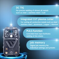 STAHLWERK Poste de soudage combin&eacute; 4 en 1 DC TIG 200 Puls Pro CUT, onduleur IGBT num&eacute;rique 200 A avec DC TIG | MMA | m&eacute;moire de t&acirc;ches, fonction pulse et d&eacute;coupeur plasma 40 A int&eacute;gr&eacute;