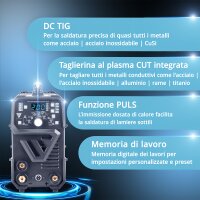 STAHLWERK Soldadora combinada 4 en 1 DC TIG 200 Puls Pro CUT, inversor digital IGBT de 200 A con memoria de trabajos DC TIG | MMA | funci&oacute;n de pulsos y cortadora de plasma integrada de 40 A