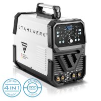 STAHLWERK 4-in-1 combination welder AC/DC TIG 200 pulse D CUT, digital 200 A IGBT inverter with AC/DC TIG | MMA | pulse function and integrated 50 A plasma cutter, suitable for aluminum and thin sheet metal