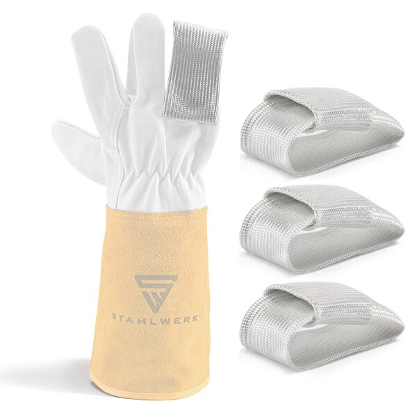 STAHLWERK WIG-Finger 3er Set, Hitzeschutz für Schweißerhandschuhe aus strapazierfähigem Kevlargewebe für alle Schweiß- und Schneidarbeiten