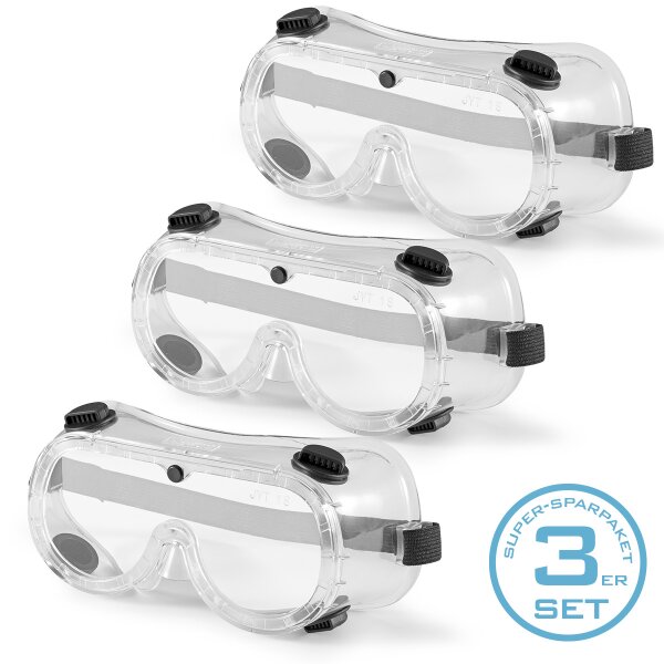 3er Set STAHLWERK Schutzbrille Korbbrille Überbrille mit flexiblem Halteband / Arbeitsschutzausrüstung