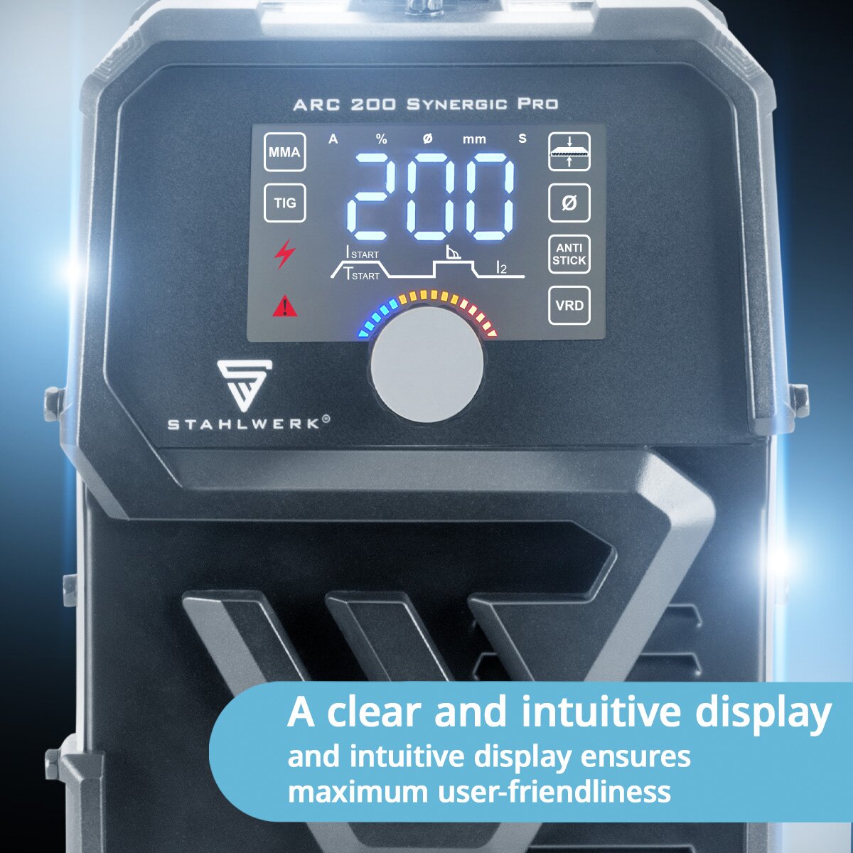 STAHLWERK Elektroden-Schweißgerät ARC 200 MD Digital – MMA (E-Hand) & Lift- TIG (DC) bis 200 A, flexibel einsetzbar ohne Gas, ARC-Force, Hotstart, Anti- Stick, Smartkühlung & Überhitzungsschutz