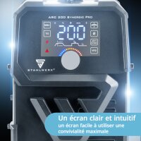 STAHLWERK ARC 200 Synergic Pro Poste de soudage à électrodes, entièrement synergique MMA | E-Hand | Lift-TIG Inverter avec 200 ampères et technologie IGBT