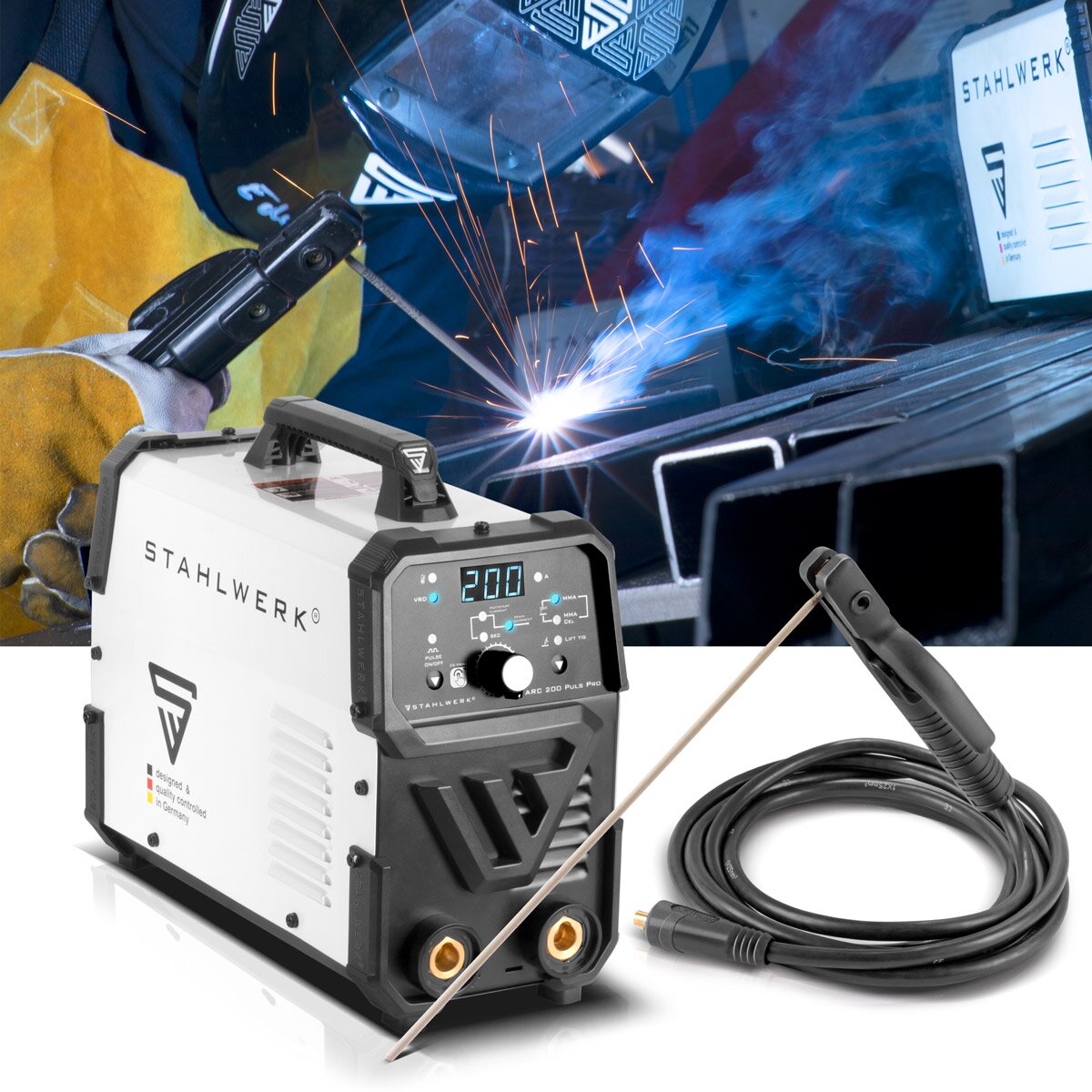 STAHLWERK Elektrode-lasapparaat ARC 200 MD – Volledige uitrusting – MMA tot 200 A, flexibel gebruik zonder gas, compact & licht, Smart-koeling, Hotstart, Anti-Stick