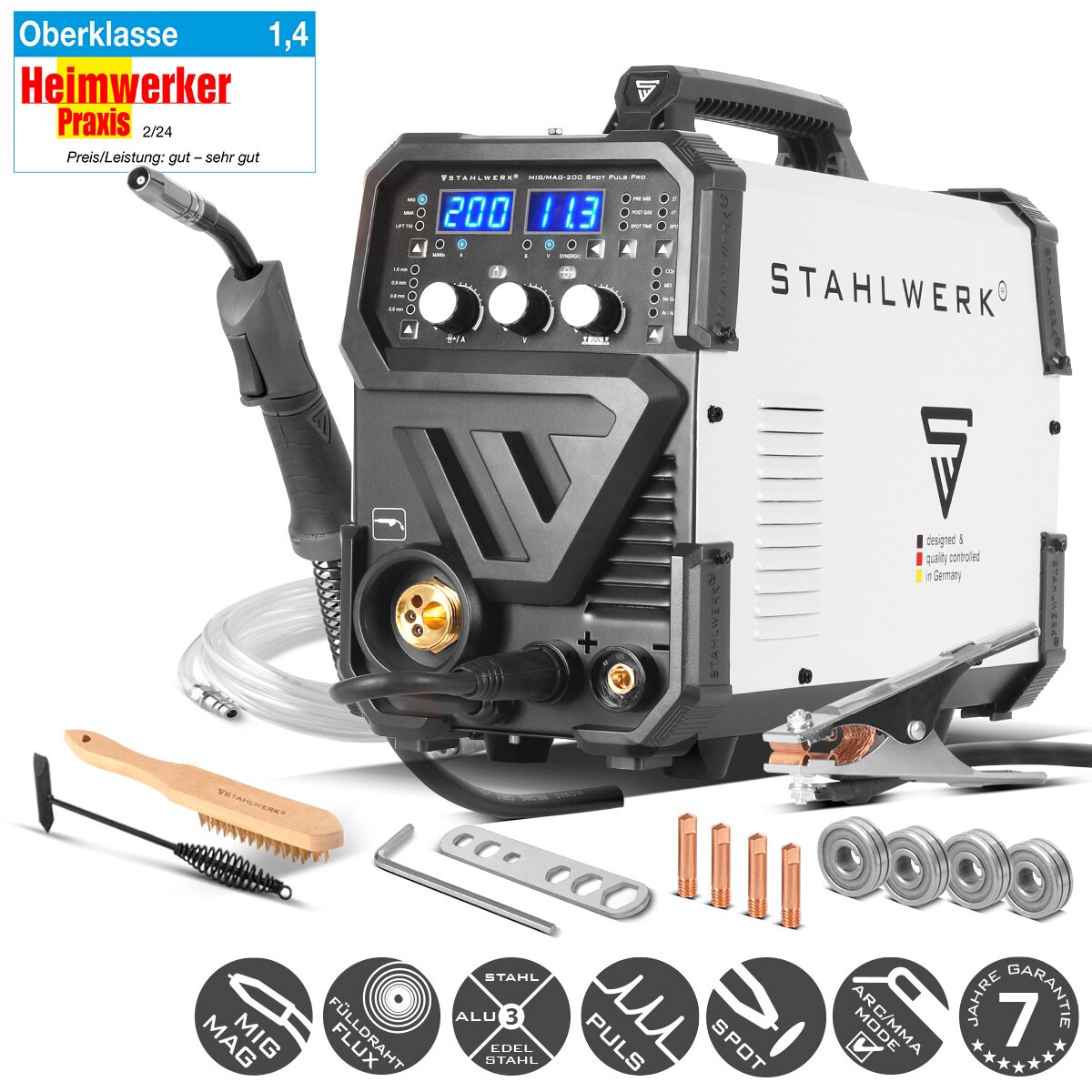STAHLWERK Schweißgerät MIG MAG 200 Spot Puls Pro Vollsynergischer 5 in