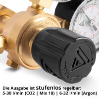 STAHLWERK Mini regolatore di pressione ST-215 secondo la norma DIN EN ISO 2503 Regolatore di pressione fino a 200 bar in ottone di alta qualit&agrave; per Argon | CO2 | Mix 18 | gas di protezione per impianti di saldatura TIG e MIG MAG