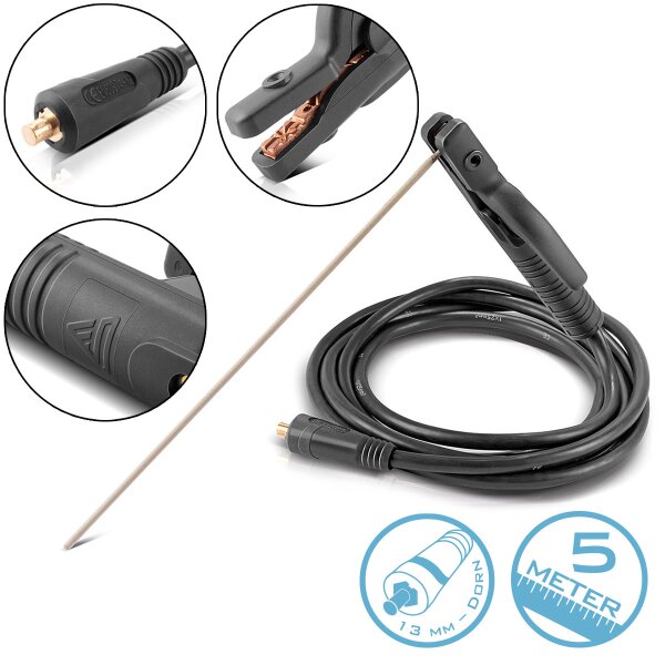 STAHLWERK MMA | Držák elektrod ARC do 200 A svarovací klešte | Svorka elektrody pro svarovací zarízení vcetne 5 m svarovacího kabelu s 25 mm² a 13 mm zástrckou