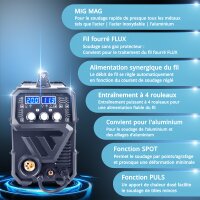 STAHLWERK Poste de soudage MIG MAG 200 Spot Puls Pro &eacute;quipement complet, onduleur IGBT enti&egrave;rement synergique, appareil combin&eacute; 5 en 1 avec fonction spot et 200 amp&egrave;res, aluminium | fil fourr&eacute; | MIG MAG | ARC MMA | Lift TIG | puls&eacute;