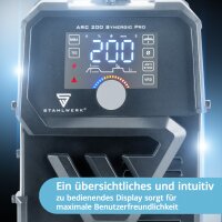 STAHLWERK ARC 200 Synergic Pro Elektroden-Schweißgerät Vollausstattung, vollsynergischer MMA | E-Hand | Lift-TIG Inverter mit 200 Ampere und IGBT Technologie