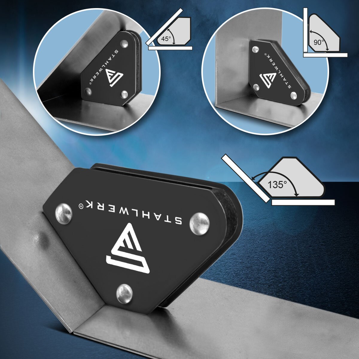 DEMA Magnetschweißwinkel Dreieck – Magnetkraft 34 Kg, Schenkellänge 13 Cm, Für 90° & 45° Winkel, 1 Kg