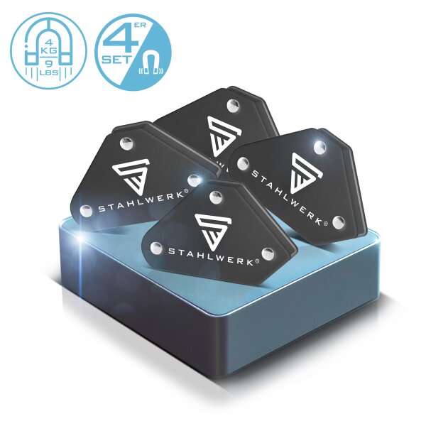 STAHLWERK 4er Set Magnet-Schweißwinkel 4 kg | 9 lbs praktischer Schweißmagnet | Magnetwinkel | Schweißpositionierer mit starker Haftkraft