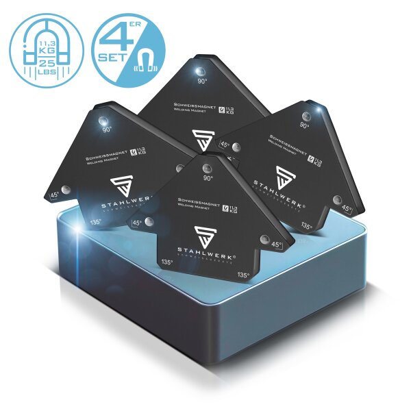 STAHLWERK 4er Set Magnet-Schweißwinkel 11,3 kg | 25 lbs praktischer Schweißmagnet | Magnetwinkel | Schweißpositionierer mit starker Haftkraft