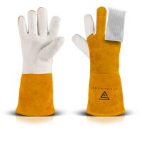 Rękawice spawalnicze STAHLWERK + zestaw palc&oacute;w TIG, solidne i odporne na ciepło rękawice ochronne wykonane z prawdziwej sk&oacute;ry, w tym ochrona termiczna wykonana z tkaniny Kevlar do wszystkich prac spawalniczych i cięcia.