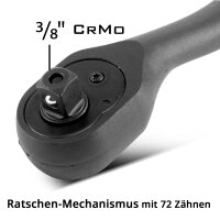 STAHLWERK 3/8 Zoll Profi-Umschaltknarre aus Chrom-Vanadium mit Werkzeugaufnahme aus Chrom-Molybd&auml;n und Schnellentriegelung inklusive Universal-Steckschl&uuml;ssel und Adapter