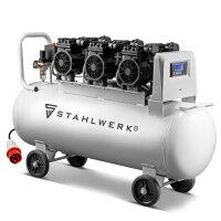 STAHLWERK ST 1010 Pro tryckluftskompressor set med automatisk 30 m tryckluftsslangrulle | tryckluftsbl&aring;sare | viskande kompressor med 10 bar, 100 l tank, 69 dB och 3 slitagefria borstl&ouml;sa motorer