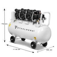 STAHLWERK ST 1010 Pro persluchtcompressorset met automatische persluchtslanghaspel van 30 m | persluchtblaaspistool | fluistercompressor met 10 bar, 100 l tank, 69 dB en 3 slijtagevrije borstelloze motoren