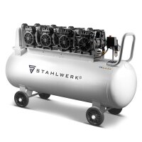STAHLWERK-ilmakompressori ST 1510 Pro, kuiskauskompressori 10 bar, 150 l s&auml;ili&ouml;, 69 dB ja 4 kulumatonta harjatonta moottoria, joiden kokonaisteho on 7,56 hv / 5560 wattia, 7 vuoden valmistajan takuu.
