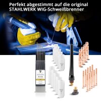 STAHLWERK WP-26 Premium WIG Verschlei&szlig;teile-Set 36-teiliges Schwei&szlig;zubeh&ouml;r mit Long-Life-Keramikd&uuml;sen, Spannh&uuml;lsen, Spannh&uuml;lsengeh&auml;usen, Schwei&szlig;elektroden WL15 gold und Brennerkappen f&uuml;r WP | SR 17, 18, 26 WIG Schwei&szlig;brenner