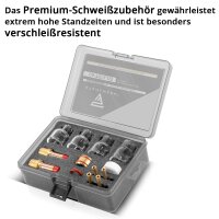 STAHLWERK Premium WIG Glas-Gaslinsen-Set 14-teiliges Schwei&szlig;zubeh&ouml;r mit Glas-Gasd&uuml;sen, Spannh&uuml;lsen, Spannh&uuml;lsengeh&auml;usen, Schwei&szlig;brenner-Isolator, Dichtungen und Glasd&uuml;sen-Adapter f&uuml;r WP | SR 17, 18, 26 WIG Schwei&szlig;brenner