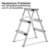 STAHLWERK Alu-Trittleiter ALT-150 ST bis 150 kg, 3 Stufen, Standh&ouml;he 72 cm, Aluminium-Leiter | Klappleiter | Klapptritt | Mehrzweckleiter | Stehleiter mit rutschfesten Sprossen