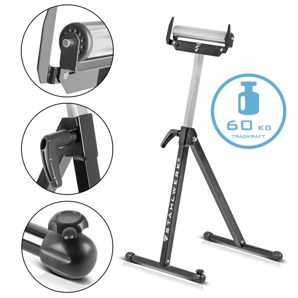 STAHLWERK Cavalletto a rulli RB-110 ST cavalletto di lavoro | cavalletto pieghevole regolabile in altezza da 720 a 1.100 mm con portata di 60 kg e supporto a rulli