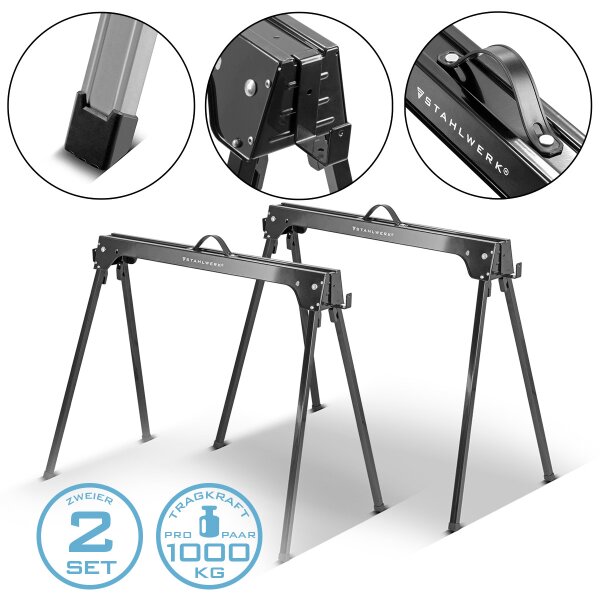 STAHLWERK SB-740 ST cavalletto per sega in un set di 2 cavalletti da lavoro in metallo verniciato a polvere | cavalletto pieghevole universale | cavalletto da ponteggio con portata massima di 500 kg