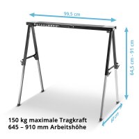 STAHLWERK sawhorse SB-910 ST powder-coated metal work trestle | universal folding trestle | scaffolding trestle height-adjustable from 645 to 910 mm with 150 kg load capacity and non-slip surface
