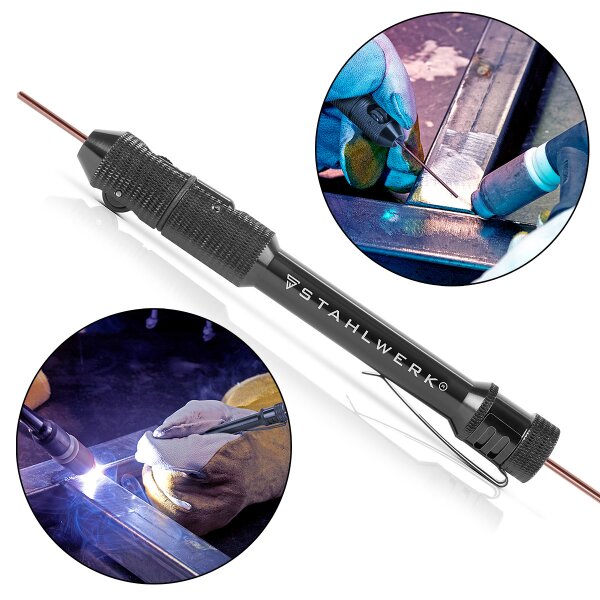 STAHLWERK TIG Pen | Drahtvorschubstift | WIG Schweißdrahthalter | Schweißstabhalter | Schweißvorschubstift | WIG Stift für Schweißstäbe von 0,8-3,2 mm