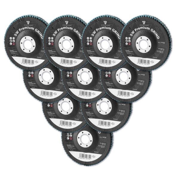 STAHLWERK flap disc SW Premium GRIND P120 set of 10 125 x 22.23 mm | 5" x 7/8" grinding wheels | flap discs | flap discs for angle grinders